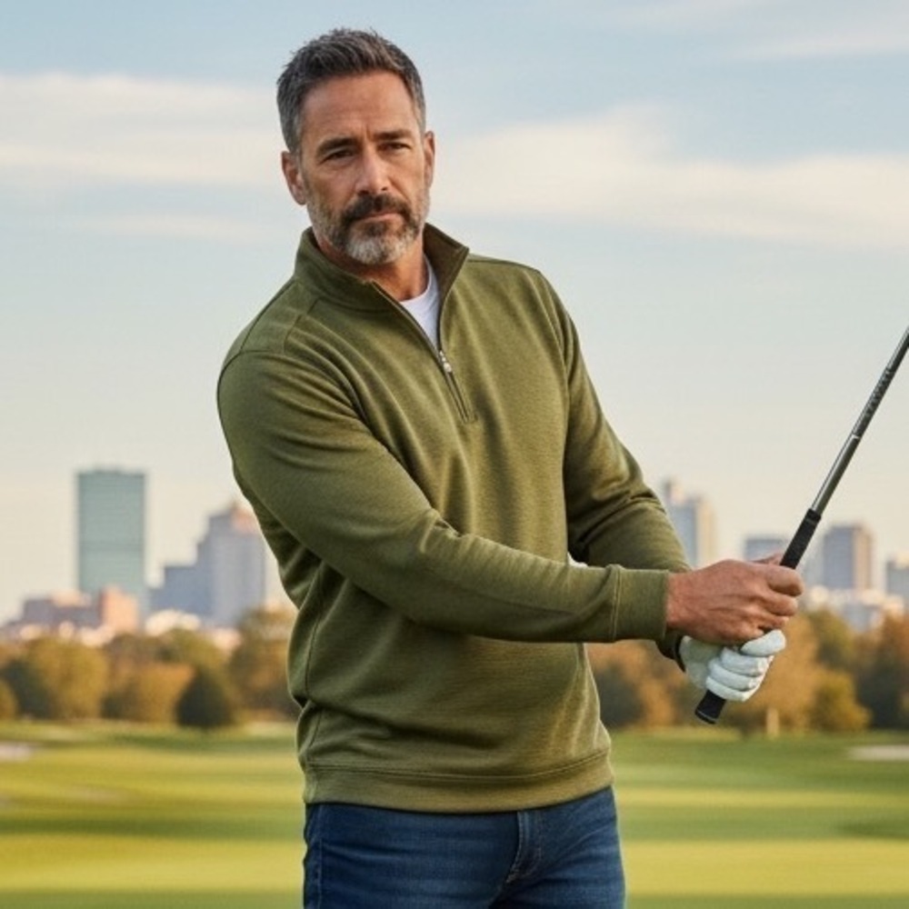 Walter Hagen Men Heather Stripe Quarter Zip Dark Olive Golf Pullover XL MGA36065